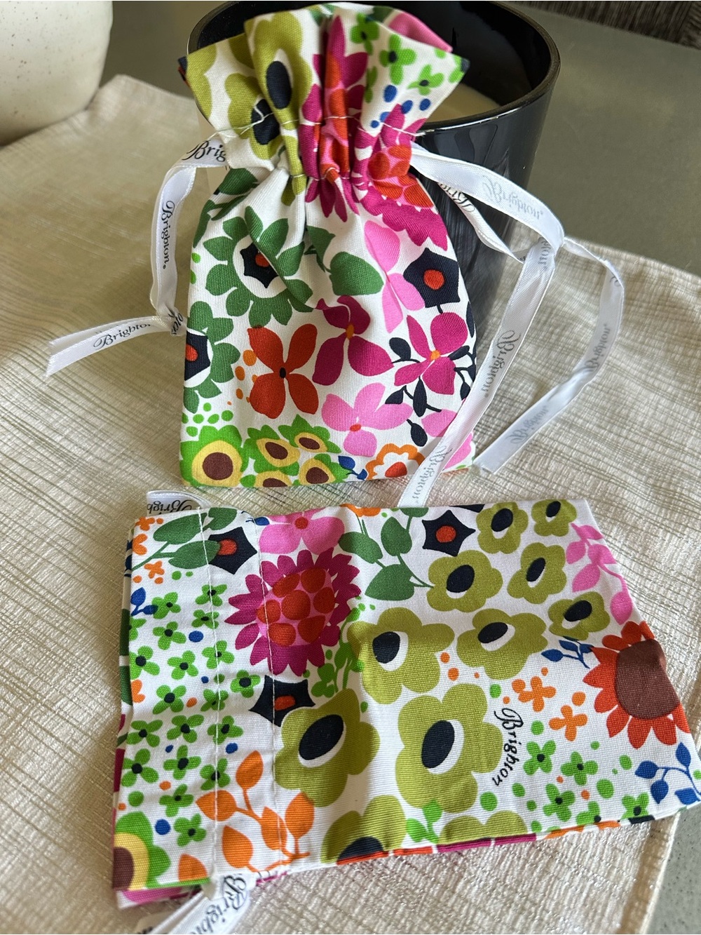 Brighton Multicolor Floral Drawstring Pouch Pair .. travel / tote / storage bags - Picture 5 of 5